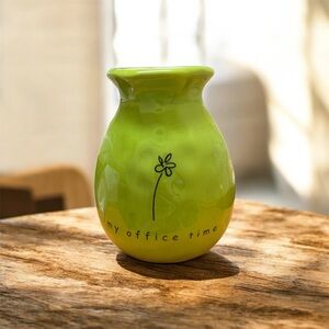 Rae Dunn Green Ceramic Vase with Flower Design & My Office Time  5” High